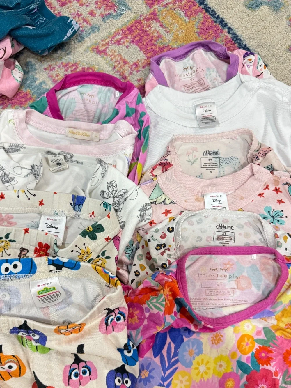 Lot of 19 Bamboo pajamas set disney princess cotton long sleeve pants tee pima
